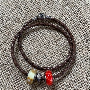 Pandora Jewelry - ✨ sale✨Pandora leather bracelet with charms Pandora Jewelry - ✨ sale✨Pandora leather bracelet with charms